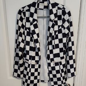 Black and White Oversized Blazer with Checkered Pattern